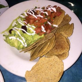 Gluten-free vegan chips and guacamole from Caravan of Dreams